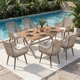 thumbnail image 1 of JOIVI 7-Piece Patio Dining Set, Outdoor Dining Furniture for 4-6 people, Patio Wicker Dining Set with Rattan Chairs and Dining Table for Backyard, Deck( Tan & Straight-line Back), 1 of 8