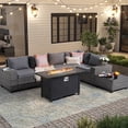 thumbnail image 1 of JOIVI 7-Piece Patio Furniture Set with 45" Fire Pit Table, Rattan Outdoor Conversation Set with 50,000 BTU Gas Fire Pit and Coffee Table, Wicker Sectional Sofa Set with Wide Armrest, Gray, 1 of 12