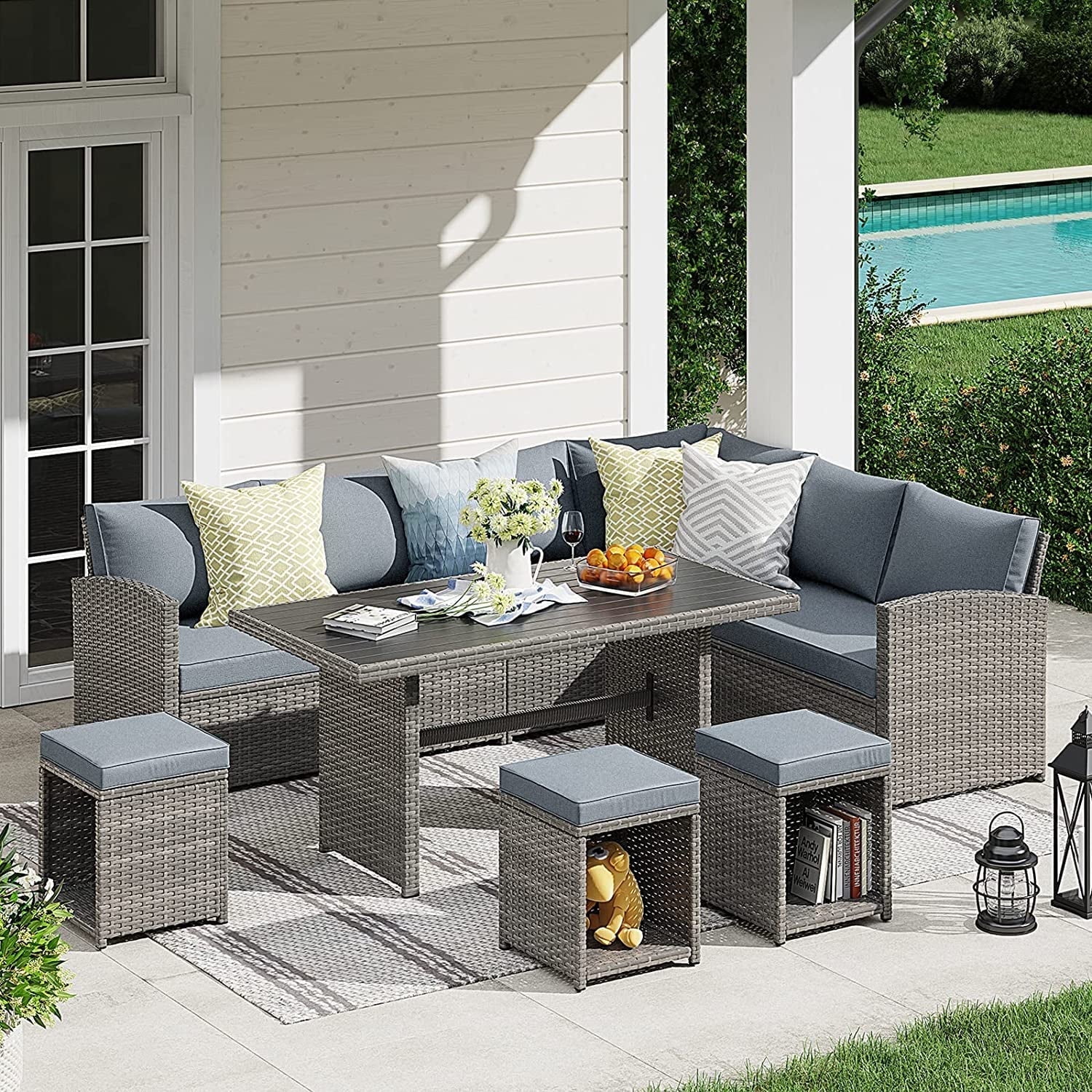Walmart sales :  JOIVI 7 Pieces PE Rattan Wicker Sectional Couch & Table Set, Outdoor Patio Furniture, Gray