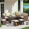 thumbnail image 1 of JOIVI 7 Pieces PE Rattan Wicker Dining 9 Sofa Set with Ottoman and Aluminum Table, Beige, 1 of 11