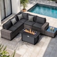 thumbnail image 1 of JOIVI 7 Pieces Wicker Patio Furniture Set with 50,000 BTU Gas Fire Pit Table, Outdoor Rattan Sectional Sofa Conversation Set with 45" Fire Pit Table for Deck, Porch, Yard, Black, 1 of 12