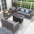 thumbnail image 1 of JOIVI 8 Pcs Wicker Patio Furniture Set with 45” Fire Pit Table, Rattan Outdoor Sectional Sofa Conversation Set with Storage Box and 50,000 BTU Gas Fire Pit for Garden, Deck, Backyard, Parties, Gray, 1 of 12