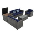 thumbnail image 1 of JOIVI 8 Pieces Patio Furniture Conversation Set, Outdoor Sectional Patio Sofa Set with Storage Box, Coffee Table, 3 Pillows, for Garden, Porch, Navy Blue, 1 of 6