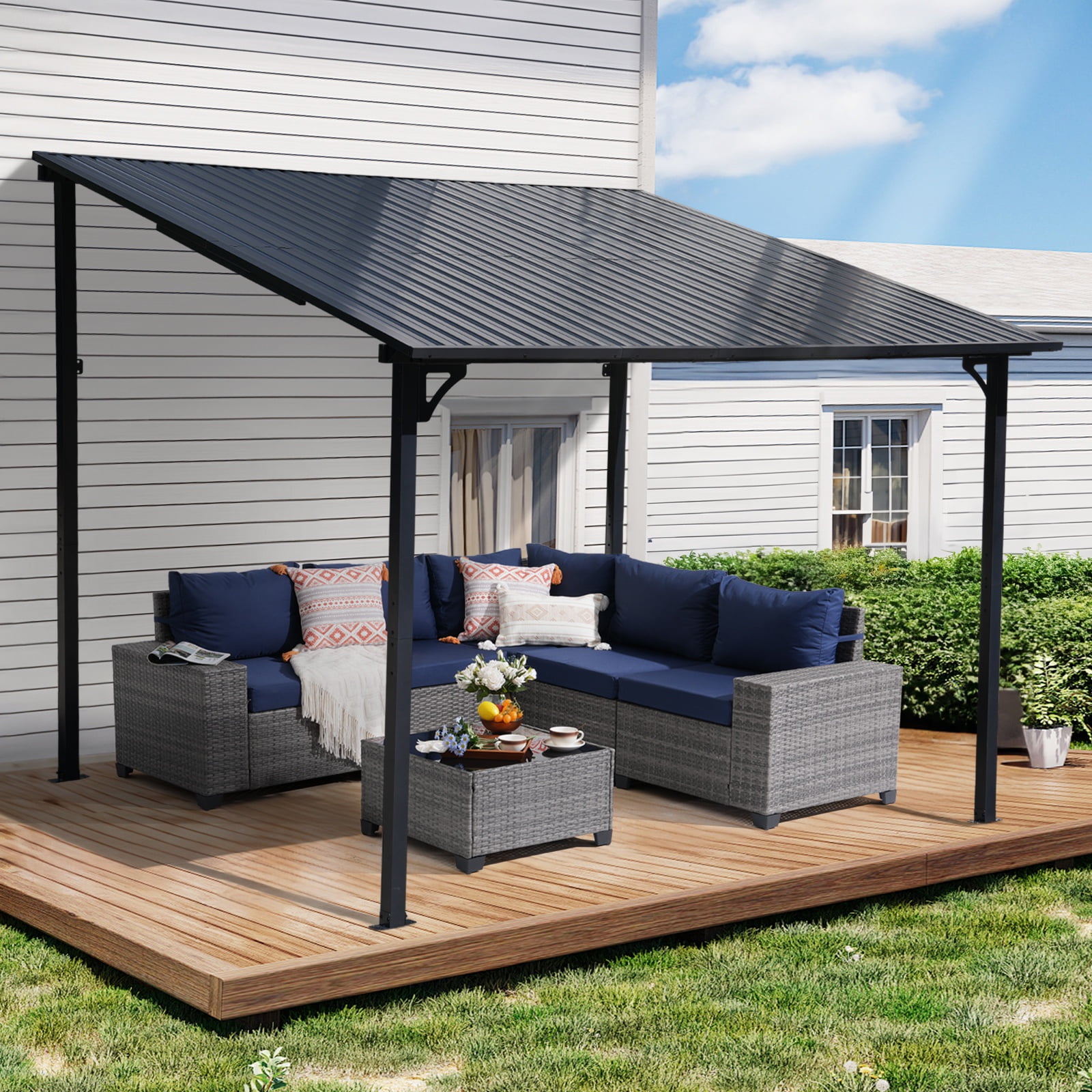JOIVI 8' x 10' Outdoor Lean to Gazebo, Hardtop Wall Mounted Gazebo