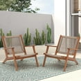 thumbnail image 1 of JOIVI Acacia Wood Patio Chair Set of 2, Modern Accent Chairs with Armrest, Reading Armchair with Rope Woven Backrest and Seat for Porch, Balcony, Living Room, Garden, Beige, 1 of 8