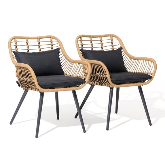 JOIVI All-Weather Outdoor Wicker Dining Chairs Set of 2, Patio Rattan Chairs with Cushions & Armrests, Outdoor Wicker Porch Chairs for Lawn, Balcony, Garden, Black
