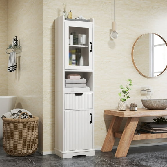 JOIVI Bathroom Storage Cabinet with 2 Doors and 1 Drawer, Freestanding Narrow Storage Unit, Organizer Rack Stand with Adjustable Shelves, Floor Cabinet for Bathroom