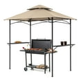 thumbnail image 1 of JOIVI Grill Gazebo 8 x 5 Double Tiered Outdoor BBQ Grill Patio Canopy, Backyard Barbeque Tent with Extra Shelves, Beige, 1 of 7
