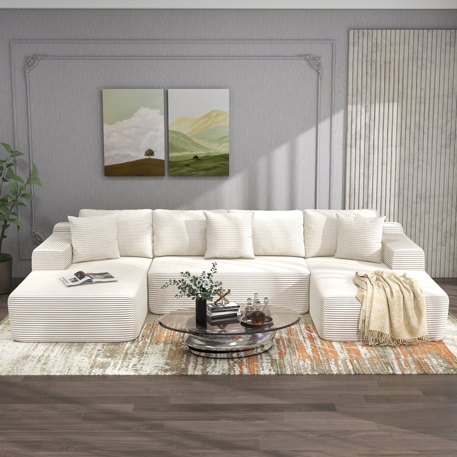 JOIVI Indoor Modular Sectional Sofa, 132'' Corduroy Cloud Couch with ...