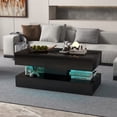 thumbnail image 1 of JOIVI LED Coffee Table with 2 Storage Drawers, Modern High Gloss Coffee Table, 2 Tiers Rectangle Center Table, 16-Color LED Lights, Black, 1 of 9
