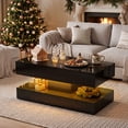 thumbnail image 1 of JOIVI LED Coffee Table with 2 Storage Drawers, Modern High Gloss Coffee Table, 2 Tiers Rectangle Center Table, 16-Color LED Lights, Black, 1 of 10