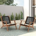 thumbnail image 1 of JOIVI Modern Accent Chairs Set of 2, Natural Acacia Wood Patio Chairs with rope woven backrest and seat, Comfortable Reading Armchairs for Porch, Balcony, Living Room, Garden, Black, 1 of 8