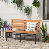 JOIVI Outdoor Acacia Wood Garden Bench with Steel Legs, Patio Porch Chair Furniture, Slatted Design w/Backrest for Lawn, Balcony, Yard