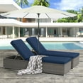 thumbnail image 1 of JOIVI Outdoor Chaise Lounge Chairs, Gray Wicker Rattan Adjustable Position Sun Lounger with Removable Navy Cushions- Set of 2, 1 of 11