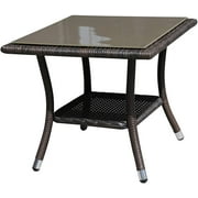 JOIVI Outdoor End Table Rattan Square Glass Top, Aluminum Frame, Espresso Brown