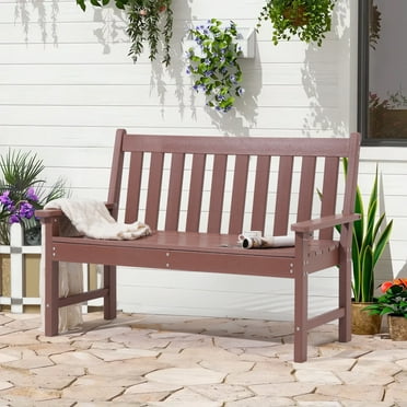 JOIVI Outdoor Patio Bench, 2-Person All Weather Patio Porch Bench with Armrest, Patio Loveseat for Outside Garden, Yard, Lawn, Brown
