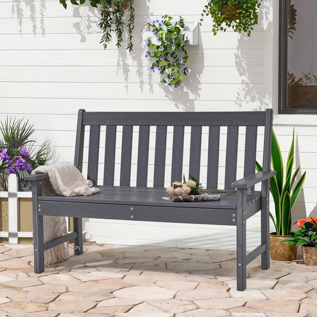 JOIVI Outdoor Patio Bench, 2-Person Garden benches with Armrest and Backrest, Patio Bench for ...
