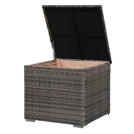 JOIVI Outdoor Storage Box, 88-Gallon Patio Rattan Storage Deck Box with Hinged Lid, Weather-resistant PE Wicker Container for Patio Cushions, Gardening Tools and Pool Toys, Gray