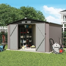 JOIVI Outdoor Storage Shed, 8'x10' Large Galvanized Steel Metal Garden Shed, Double Door W/Lock, Outdoor Storage House for Backyard, Patio, Lawn