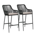 thumbnail image 1 of JOIVI Outdoor Wicker Bar Stools, 2 Piece Patio Bar Height Chairs with Cushions, All-Weather Rope Height Stools w/ Armrest and Footrest for Indoor, Garden, Poolside, Lawn, Backyard, Black, 1 of 7