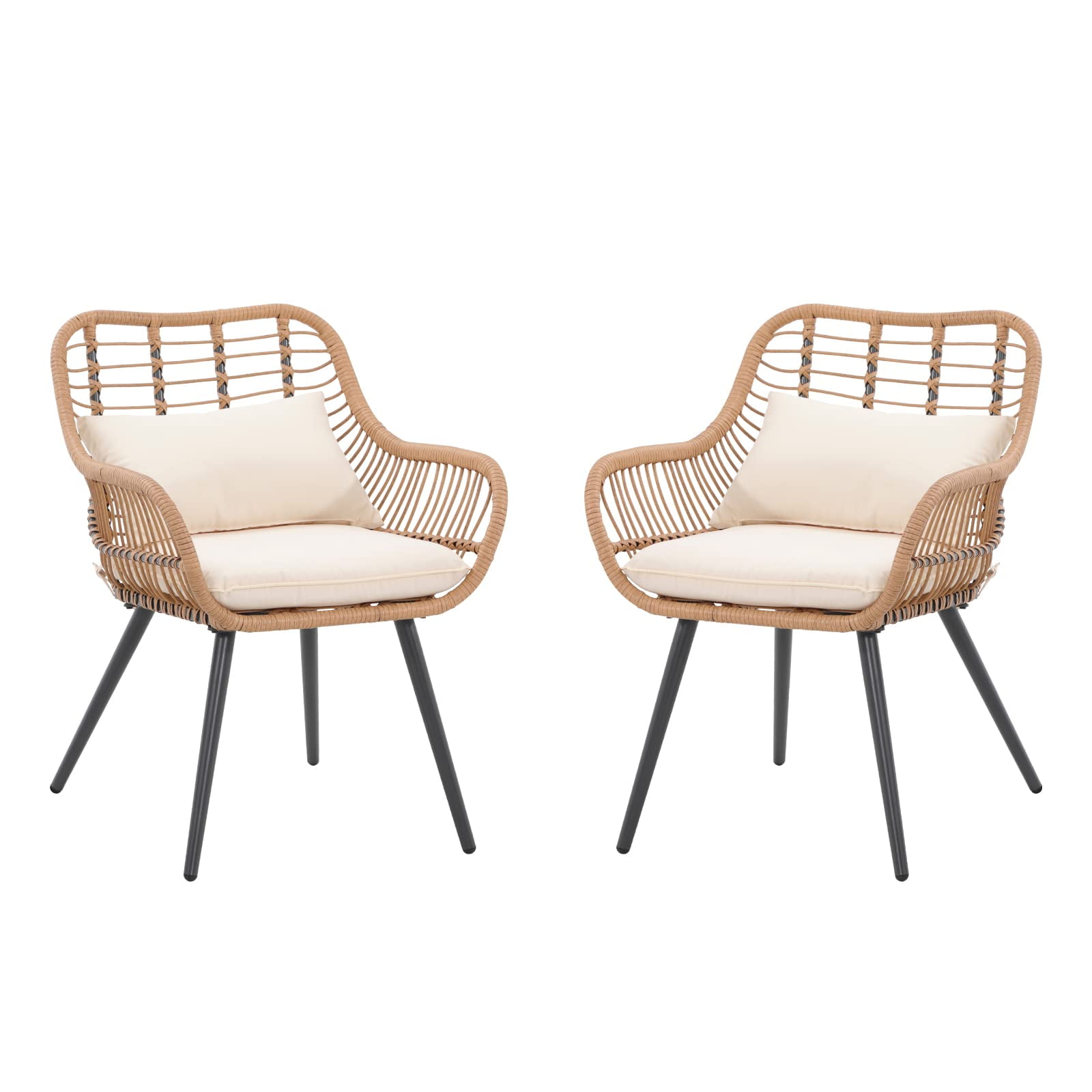 JOIVI Outdoor Wicker Chairs Set of 2, Patio Dining Chair with Cushions