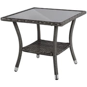 JOIVI Outdoor Wicker End Table Square Glass Top Rattan Coffee Table with Storage, Aluminum Frame, Gray