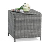 JOIVI Outdoor Wicker Side Table, All-weather Rattan Small Storage Box End Table, Square Resin Coffee Table with Iron Frame, Grey