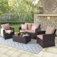 thumbnail image 1 of JOIVI Patio Furniture Set, 4 Pieces PE Rattan Sofa Set, Coffee Table with Tempered Glass, Beige, 1 of 9