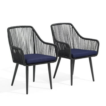 JOIVI Patio Wicker Dining Chairs, 2 Pieces Outdoor Dining Seating, All Weather Rattan Armchairs with Cushions, Indoor/Outdoor for Outside Lawn, Garden, Backyard, Navy Blue