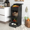 thumbnail image 1 of JOIVI Potato Storage Wood Bin, Wooden Bread Storage Bins with Removable Drawer & 2 Doors, 16'' Onion Organizer with Grocery Section, Decorative Vegetable Organization Cabinet for Kitchen, Black, 1 of 9