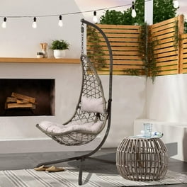 Better homes & gardens lantis patio wicker deals hanging chair with stand and blue cushion