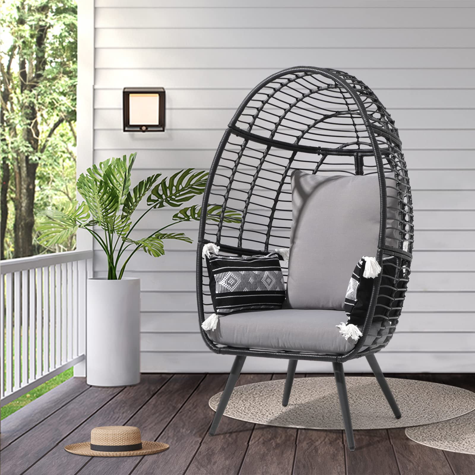 JOIVI Wicker Egg Chair, Outdoor Indoor Oversized Stationary Egg Chair