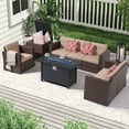 thumbnail image 1 of JOIVI 8 Pcs Patio Conversation Set with 45" 50000 BTU Fire Pit Table, Outdoor Furniture Rattan Wicker Patio Sectional Sofa Set with Storage Box, Brown, 1 of 13