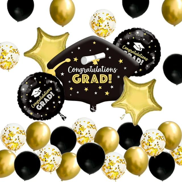 JOJO FLY Black and YPF5 Gold Graduation Decorations Kit, Grad Foil