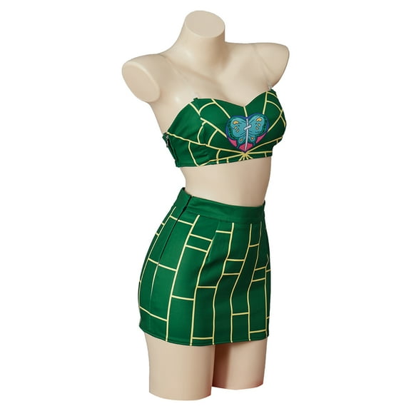 JOJO Jolyne Cujoh Girl Green Sexy Tube Bra Suit Top Skirt Full Set Women Uniform Outfit