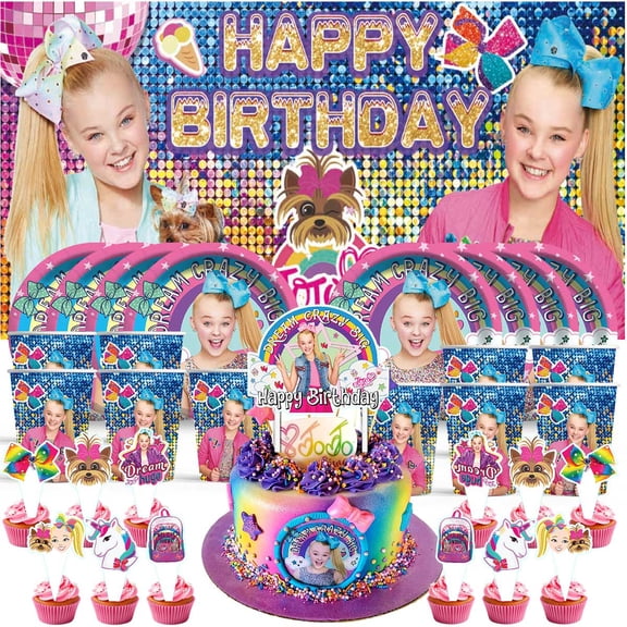 JOJO Siwa Birthday Party Supplies Decor Backdrop Paper Plates Cups Fans Decorations Banner