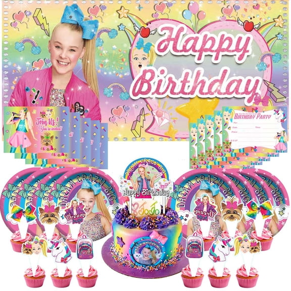 JOJO Siwa Invitation Cards Invite Party Supplies Decor Decorations Banner Plates Background Fans Backdrop