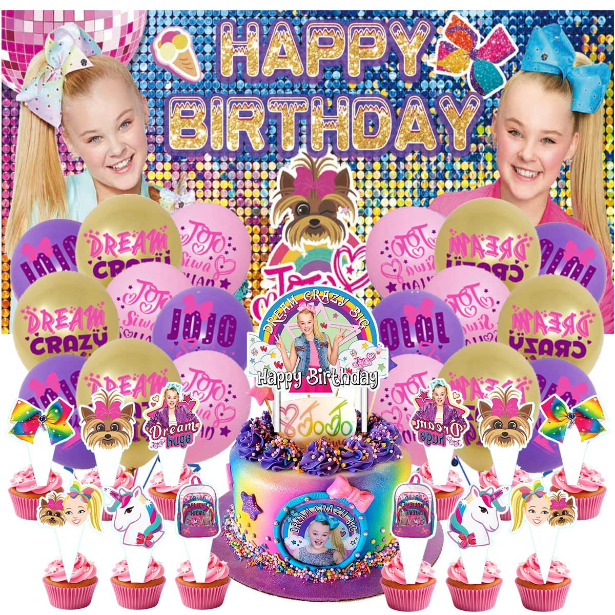 JOJO Siwa Latex Balloons Set Party Supplies Banner Backdrop Decoration Birthday Decor Kit