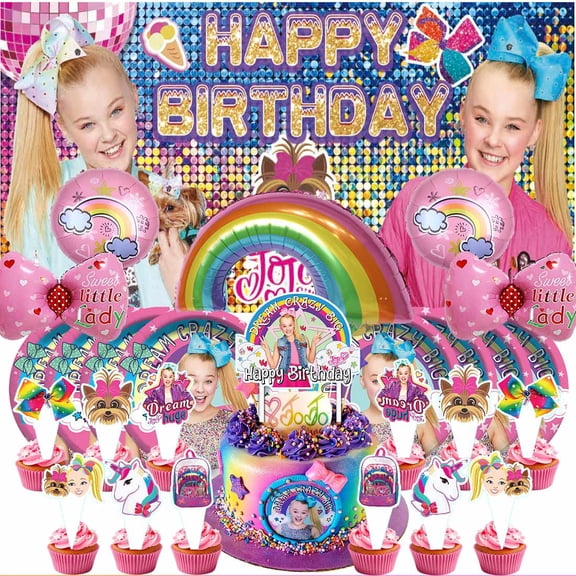JOJO Siwa Supplies Plates Decoration Backdrop Banner Birthday Decor Tableware Fans Balloons
