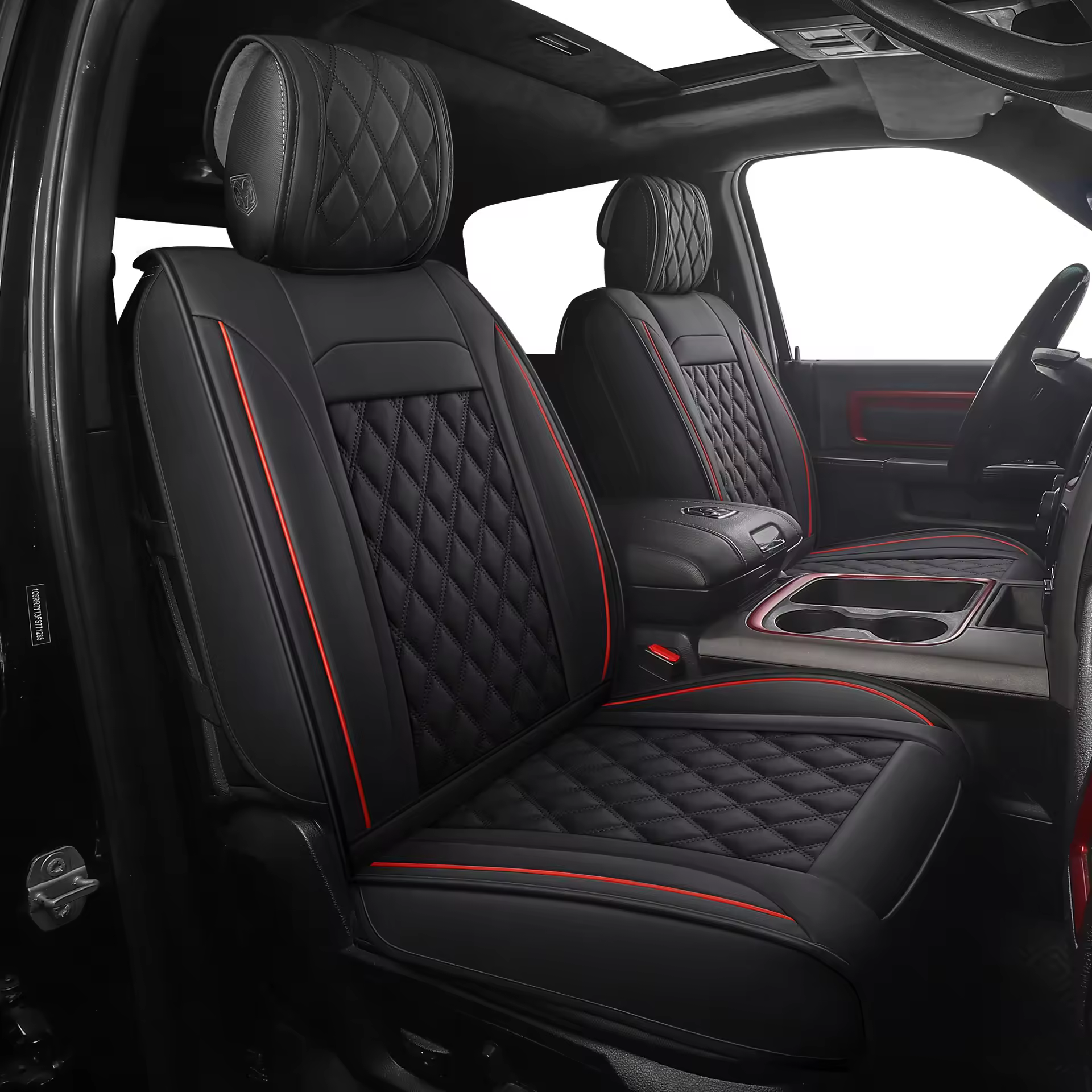 JOJOBAY Car Seat Covers for Dodge Ram,Fit 2009-2026 1500/2500/3500 HD Pick-up Truck,Crew,Regular,Quad,Mega Cab,Waterproof Synthetic Leather Seat Covers(5PCS-Full Set,Black-Red)