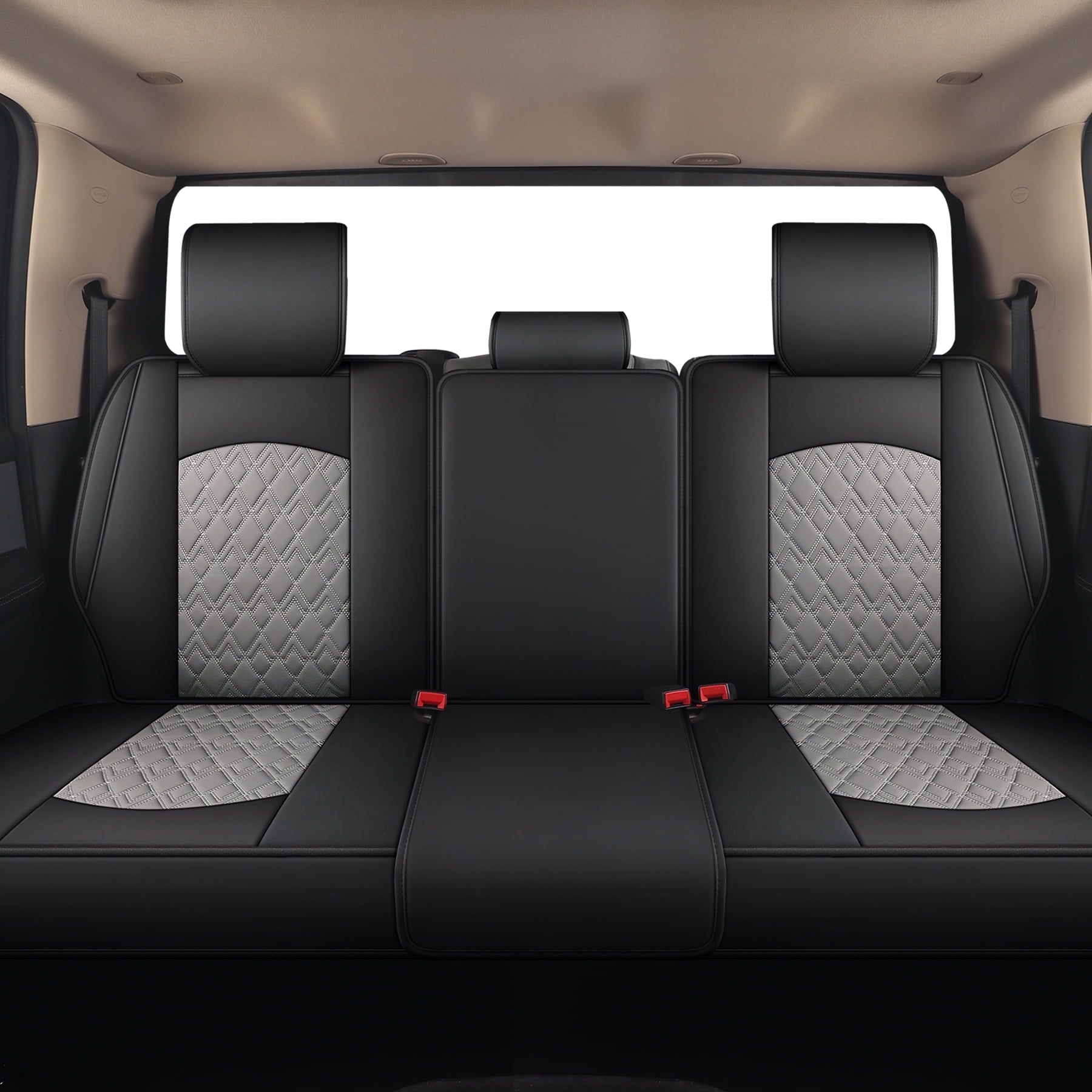 JOJOBAY Car Seat Covers for Dodge Ram,Fit Ram 2009-2025 1500/2500/3500 Pick-up Truck,Crew,Regular,Quad,Mega Cab,Waterproof Synthetic Leather Rear Seat Cover,Black-Grey