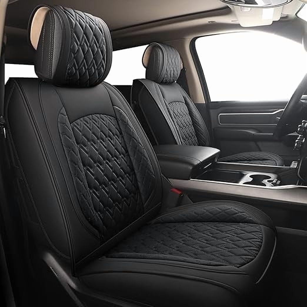 JOJOBAY Car Seat Covers for Dodge Ram Full Set,Fit Ram 2009-2026 1500/2500/3500 Pick-up Truck,Crew,Regular,Quad,Mega Cab,Waterproof Leather Seat Covers Protectors（5 PCS Full Set,Black）