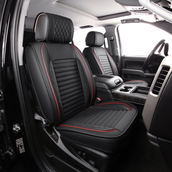 JOJOBAY Chevy Silverado Seat Covers,GMC Sierra Seat Covers,Custom Fit 2007-2026 1500 2500HD 3500HD Crew Double Extended Regular Cab,LT LZT RST Trail Boss(Full Set,Black Red)