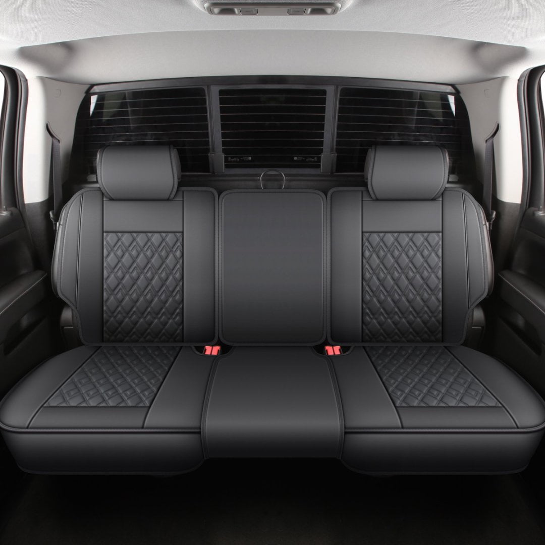 JOJOBAY Chevy Silverado Seat Covers,Leather Seat Covers for GMC Sierra,Custom Fit 2007-2024 1500 2500HD 3500HD Crew Double Extended Regular Cab,LT LZT RST(Rear Seat Covers,Black)