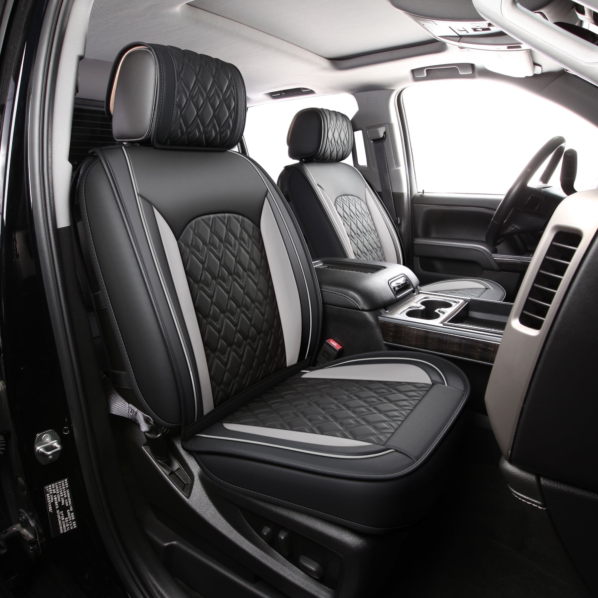 JOJOBAY Chevy Silverado Seat Covers,Leather Seat Covers for GMC Sierra,Custom Fit 2007-2026 1500 2500HD 3500HD Crew Double Extended Regular Cab,LT LZT RST(Full Set,Black Grey)