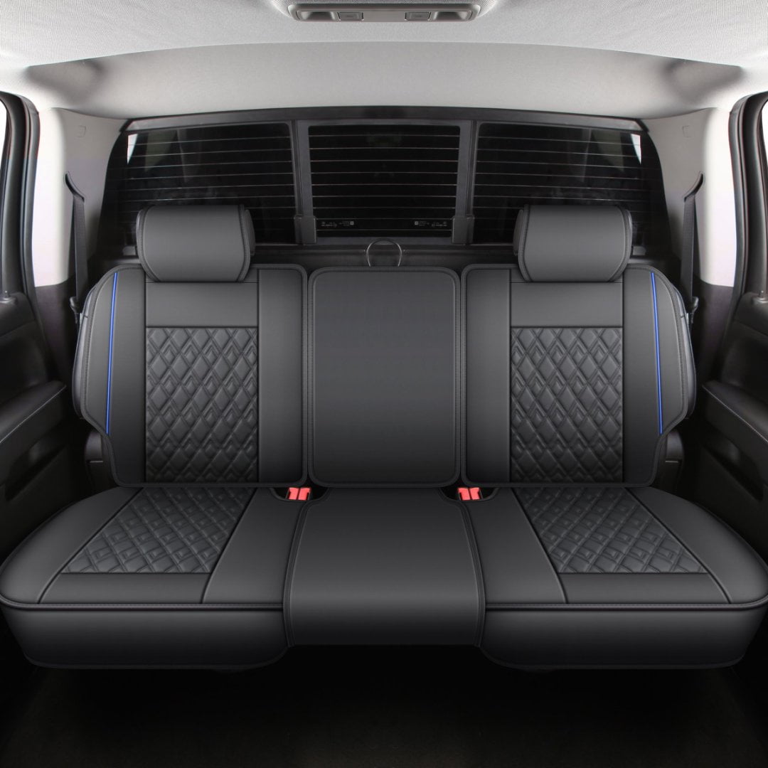 JOJOBAY Chevy Silverado Seat Covers,Leather Seat Covers for GMC Sierra,Custom Fit 2007-2024 1500 2500HD 3500HD Crew Extended Regular Cab,LT LZT(Rear Seat Covers,Black Blue)