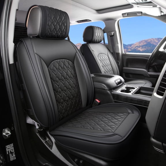 JOJOBAY Chevy Silverado Seat Covers,Leather Seat Covers for GMC Sierra,Custom Fit 2007-2026 1500 2500HD 3500HD Crew Double Extended Regular Cab,LT LZT RST Trail Boss(Front Pair,Black)