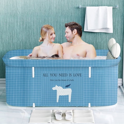 FACNOATIHN 47 in Foldable Bathtub, Soaking Bath Tub for Adults or Kids, Efficiently Maintaining Temperature, Light Blue