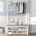 thumbnail image 1 of JOJOLAM 5-in-1 Entryway Hall Tree, Multifunctional Coat Rack with Bench & 2 Tier Shoe Rack, 10 Hooks, White, 1 of 10