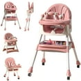 thumbnail image 1 of FACNOATIHN Baby High Chair, 4-in-1 Foldable Highchair Dining Feeding Chair with Five-Point Harness Double Dining Plate & Toy Rack, Infant to Toddler, Pink, 1 of 12